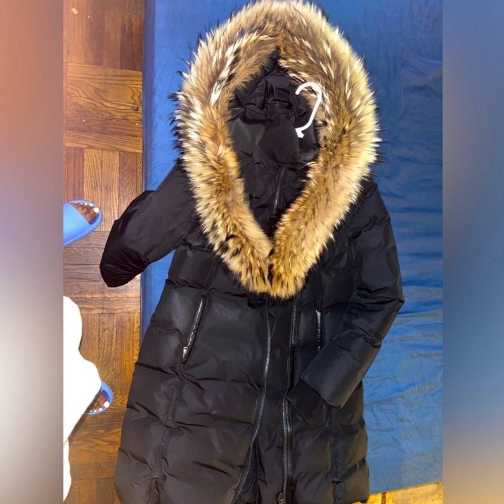 Mackage Black Puffer Coat with Fur Trim